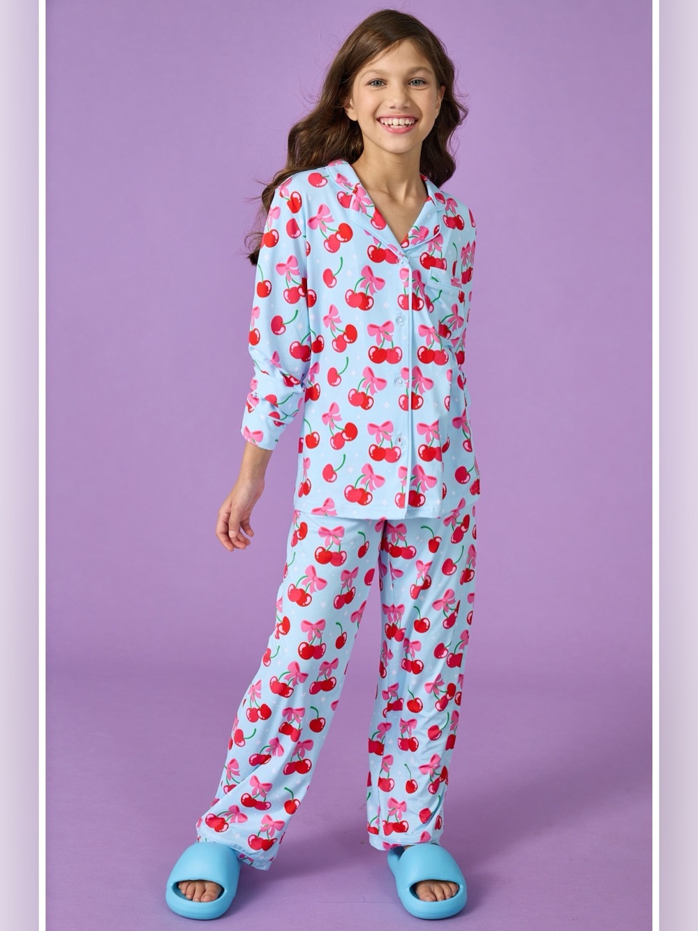 Iscream Girls Light Blue Cherry Print Pajama Set